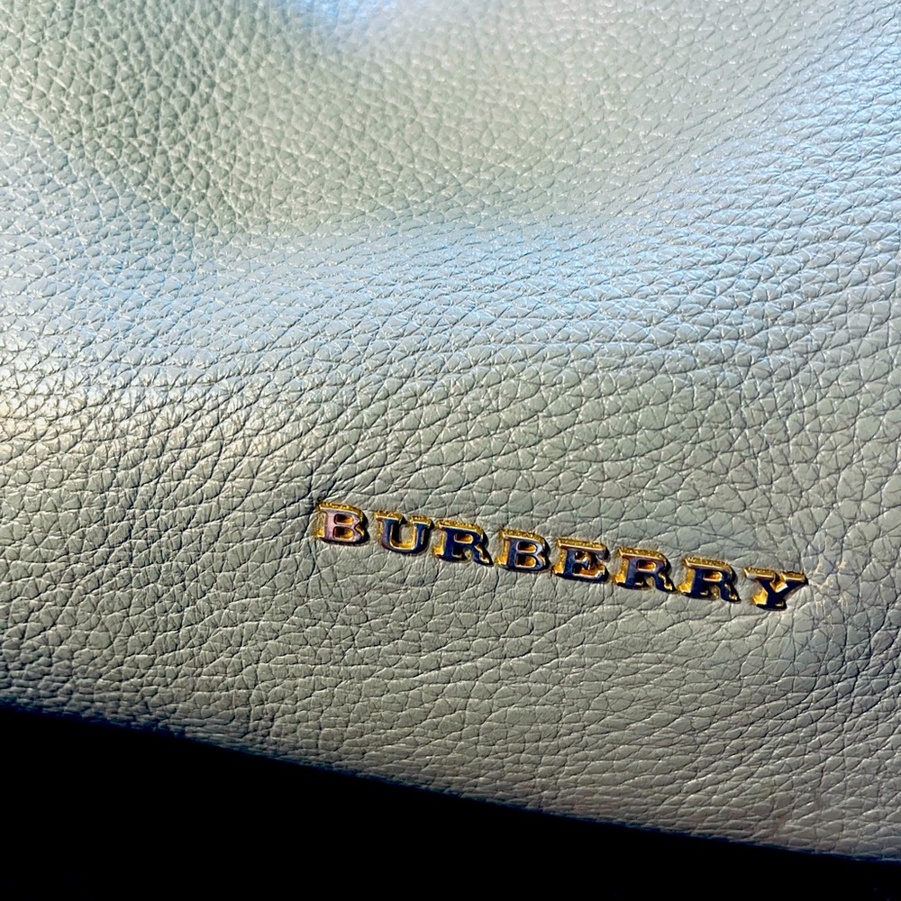 Burberry Gray-blue Leather Shoulder Bag with Gold Logo